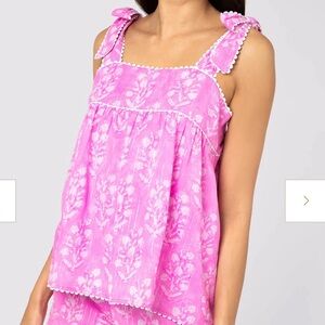 Juliet Dunn Pink Floral Ruffle Strap Tank